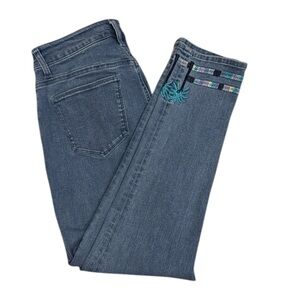 Chico's Palm Tree Embroidered-Hem Slim Leg Ankle Jeans 0/4